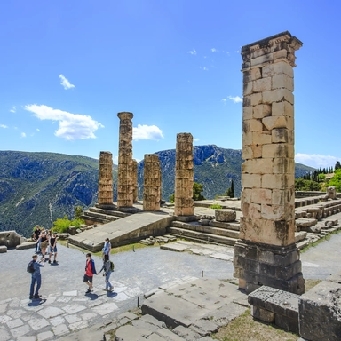 Modern Sightseeing of Temple of Apollo in Delphi